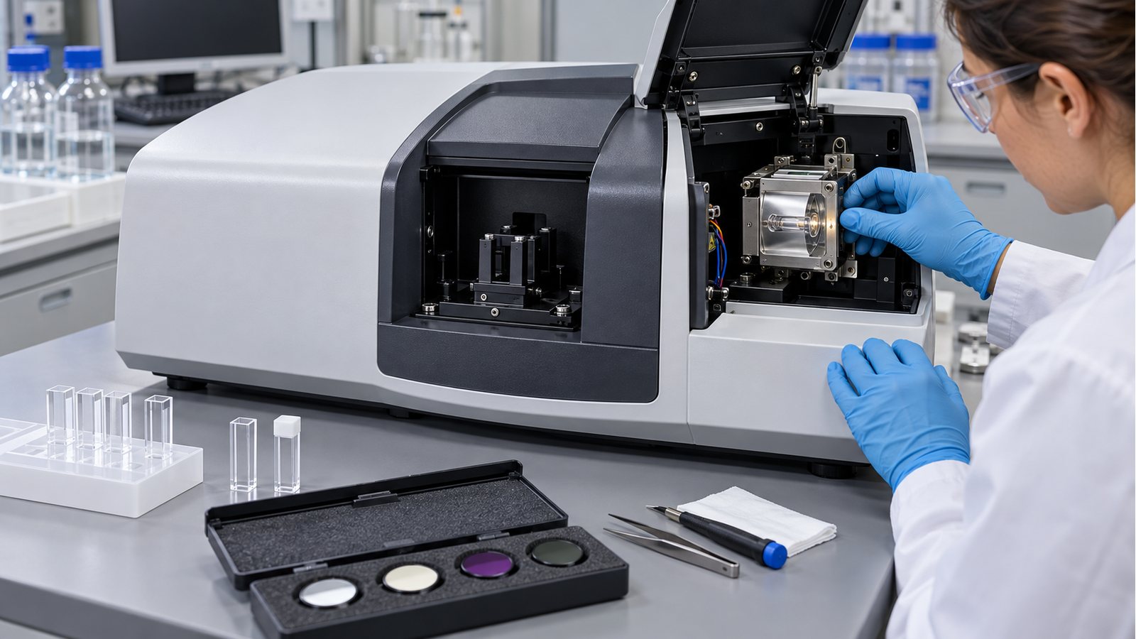 Espectrofotômetro Uv-Vis representativo da família Agilent Cary 60 em avaliação técnica