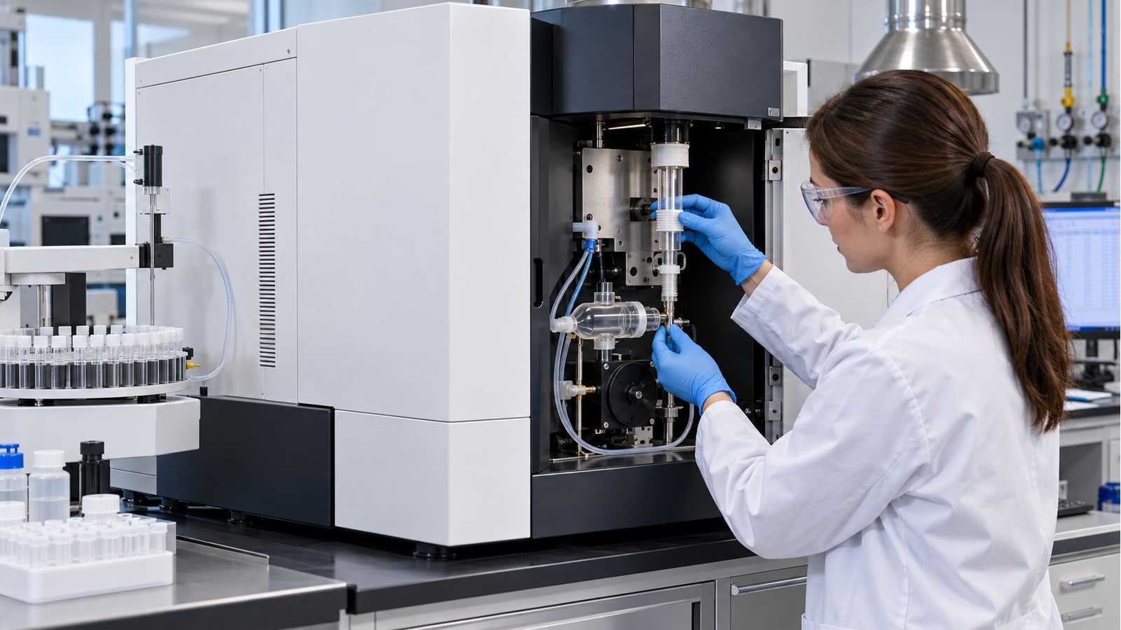 Equipamento analítico representativo da linha SPECTRO em bancada de manutenção
