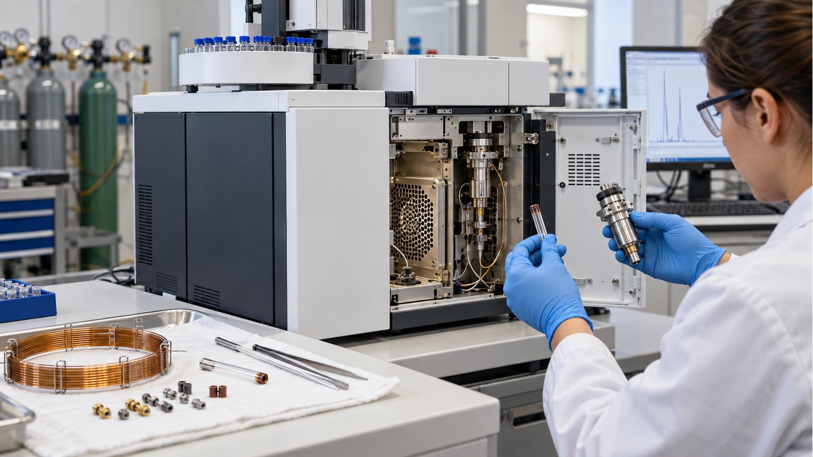 Cromatógrafo A Gás representativo da família PerkinElmer Clarus 690 em avaliação técnica