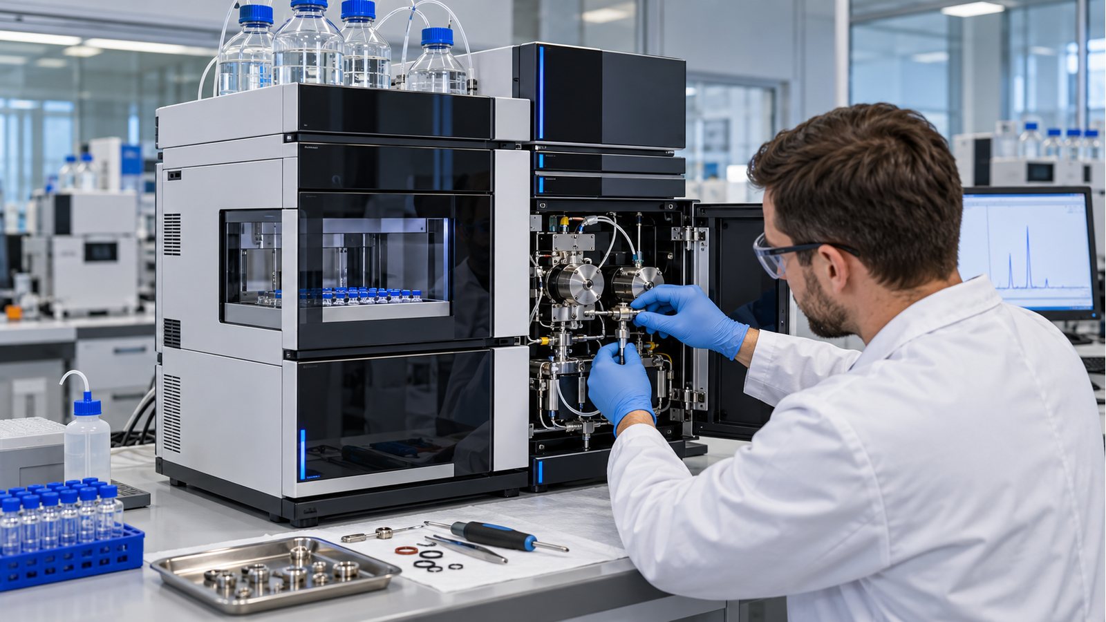 Cromatógrafo Hplc/Uhplc representativo da família Thermo Scientific Vanquish Core em avaliação técnica